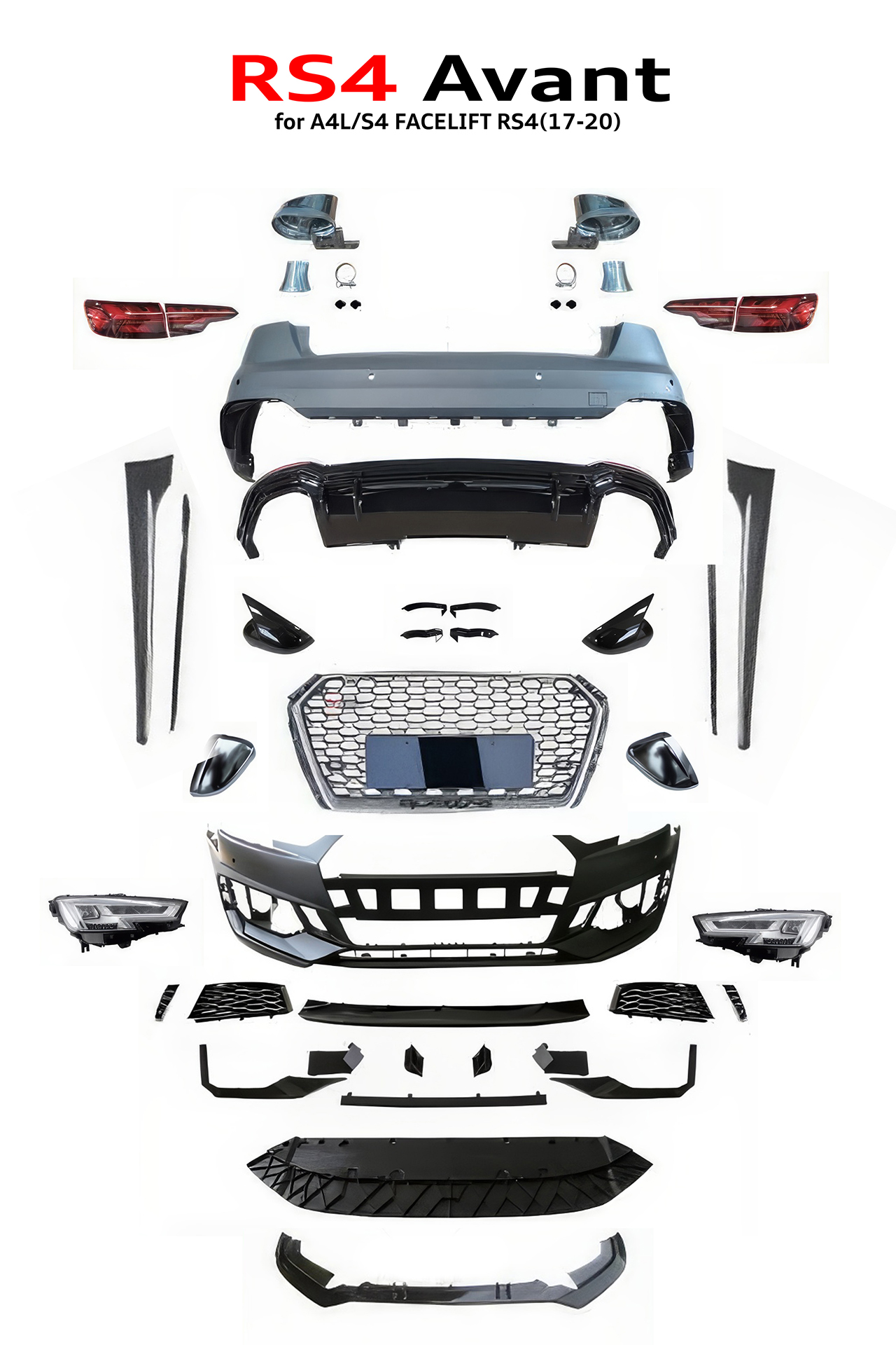 ชุดแต่งแปลงโฉม RS4 Avant สำหรับ AUDI A4L/S4 Facelift RS4 (17-20)